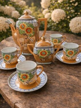 Vintage Japanese Tea Set - Handmade Floral Design